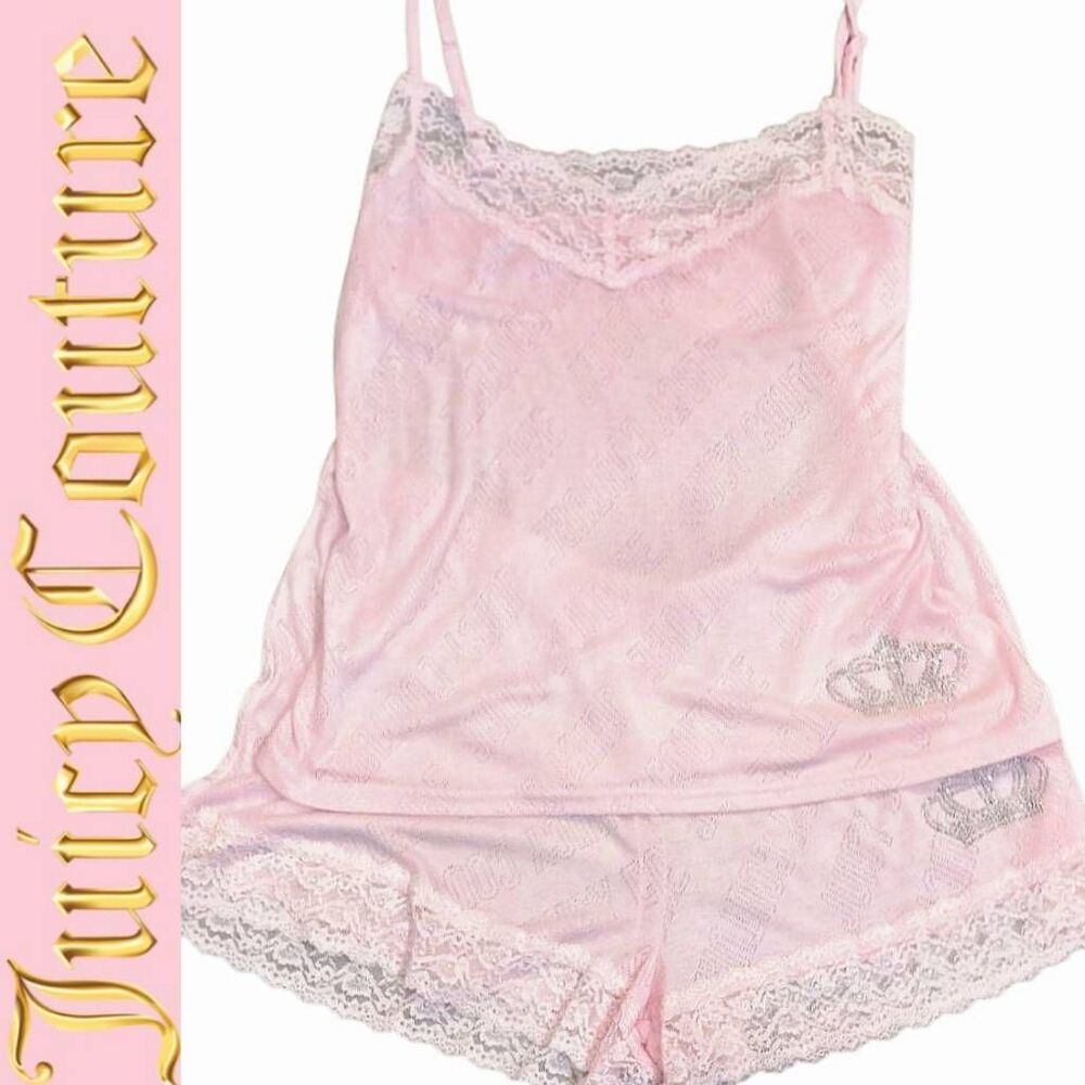 Juicy Couture Rhinestone Crown Juicy Couture Cut Logo Lace Cami & Short PJ Set